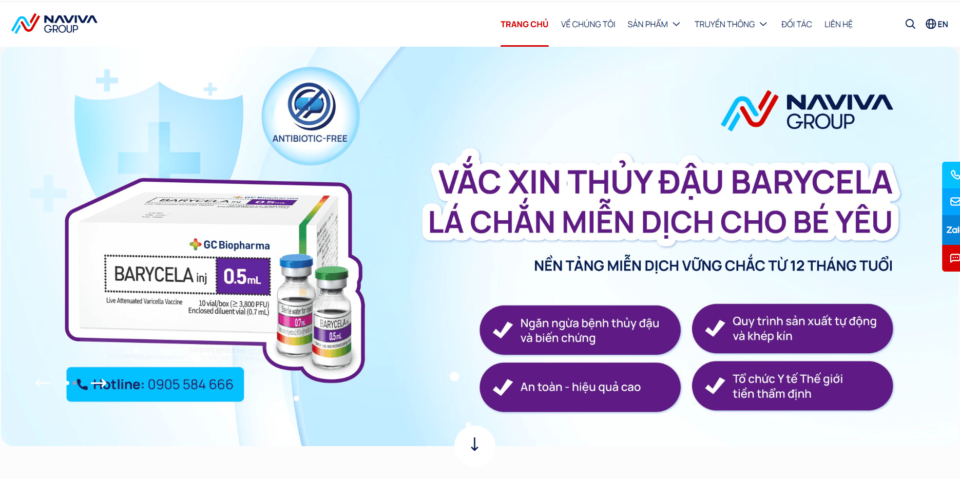 Naviva Group Vietnamese pharmaceutical company website showcasing vaccine products and healthcare solutions with professional design. Project 43