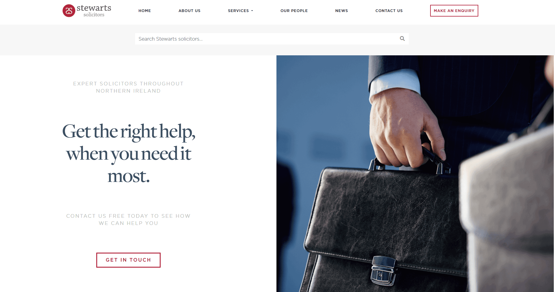 Stewart Solicitors Professional law firm website for expert solicitors throughout Northern Ireland, featuring service listings and client enquiry system. Project 43